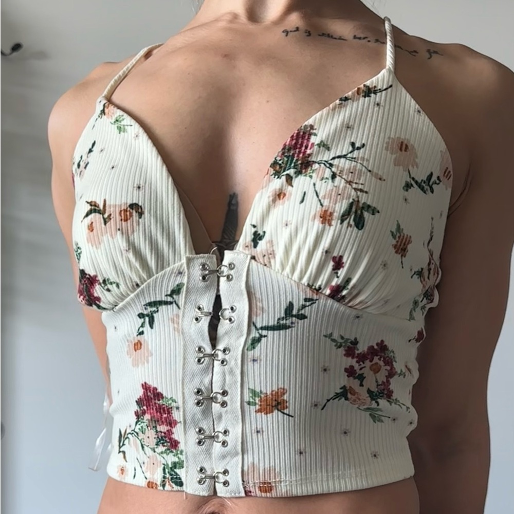 Windsor Cream Ribbed Bustier Tank Top